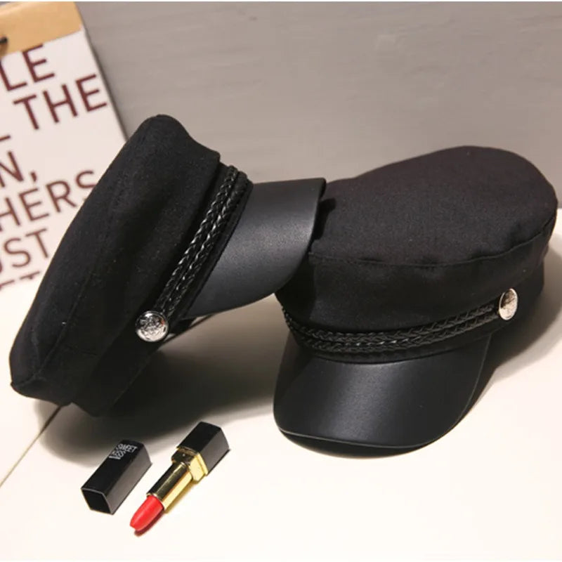 New Berets for Women Military Hat Autumn Sailor Hat for Women Men Black Grey Flat Top Female Travel Cadet Hat Captain Cap