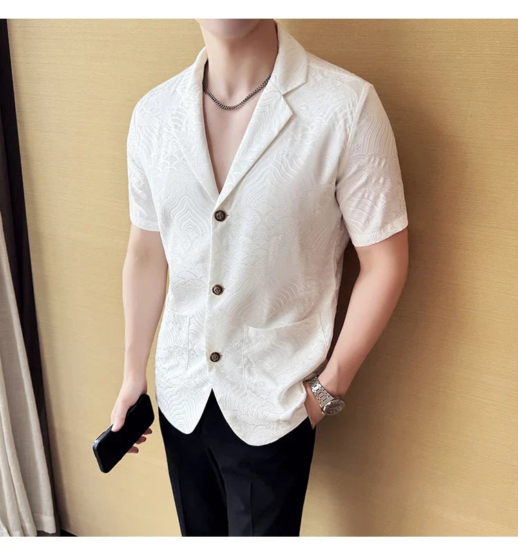 Summer Thin Ice Silk Without Lining Men Suit Coats 2025 New High-end Fashion Jacquard Casual Social Shirt Coat Men Clothing
