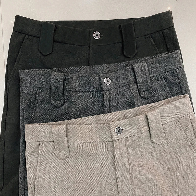 Autumn Winter Thickened Woolen Men Suit Pants New Solid Keep Warm Casual Slim Straight Pant Business Office Social Dress Pants
