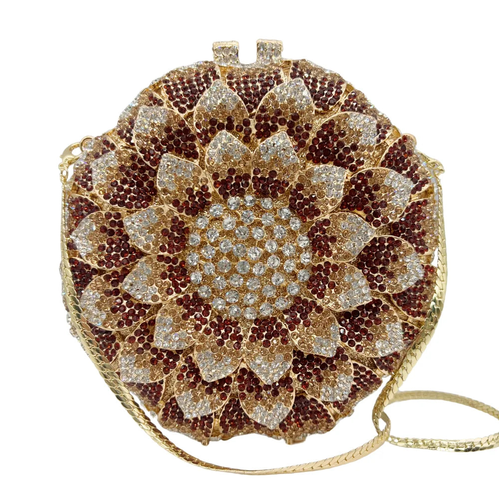 Hot-selling Luxury Sunflower-shaped Hollow Full-paved Sparkling Beaded Crystal Women's Wedding Evening Bag.