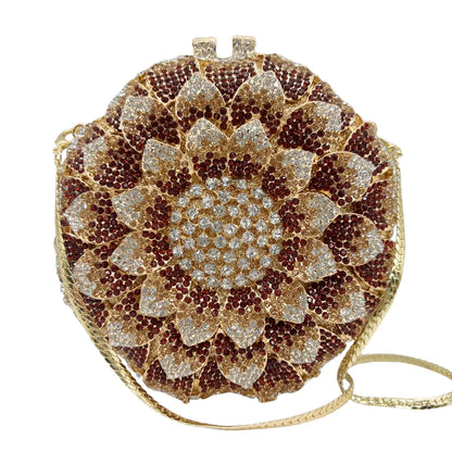 Hot-selling Luxury Sunflower-shaped Hollow Full-paved Sparkling Beaded Crystal Women's Wedding Evening Bag.