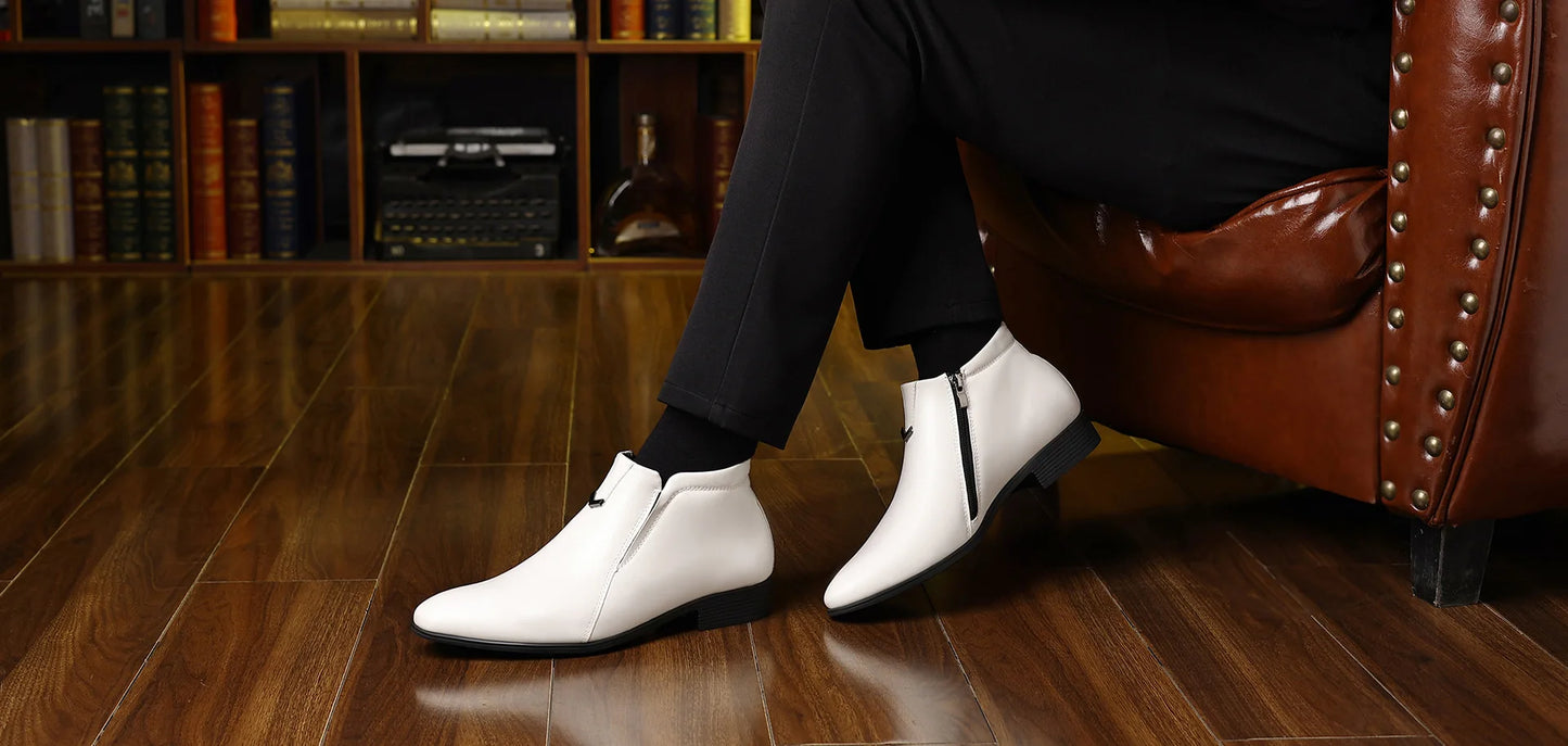 Men Handcrafted Leather Ankle Boots Side Zipper Pointed Toe Chelsea Boots Comfortable Non-slip Formal Business Casual Shoes 2026