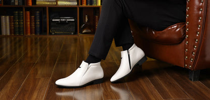 Men Handcrafted Leather Ankle Boots Side Zipper Pointed Toe Chelsea Boots Comfortable Non-slip Formal Business Casual Shoes 2026