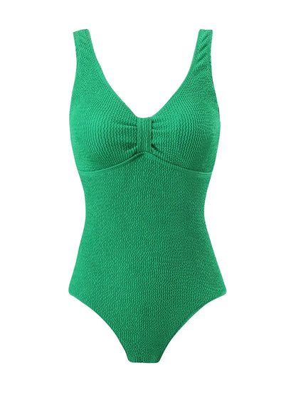 Slim V Neck Swimsuit Women 2025 New One Piece Vacation Swimwear Solid Bodysuit Female Bathers Swimming Monokini Summer Beachwear