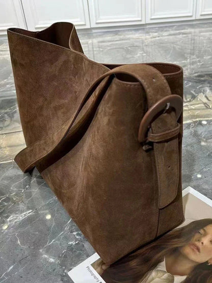 Luxury Genuine Leather Women Bags 2025 Spring Cow Suede Shoulder Bags Women Retro Gold Buckle Large Capacity Totes Lady Handbags