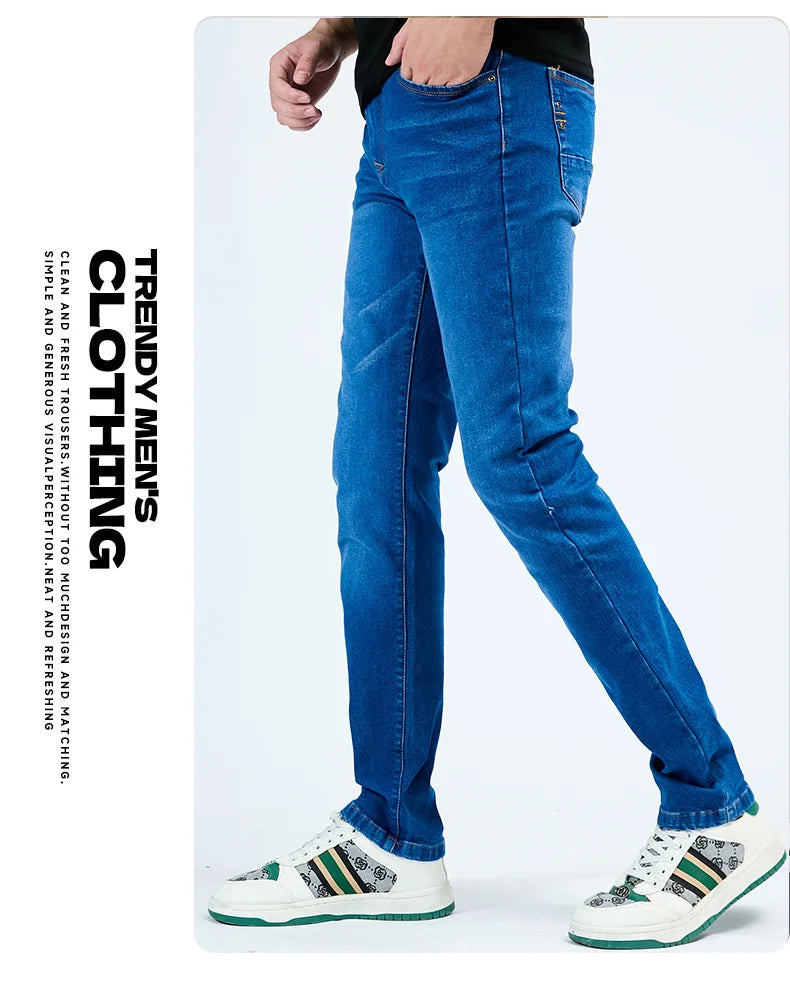 2025 Autumn Men's White Slim Fit Straight Jeans Casual Stretch Denim Pants Comfortable Fashion Streetwear Male Brand Clothing