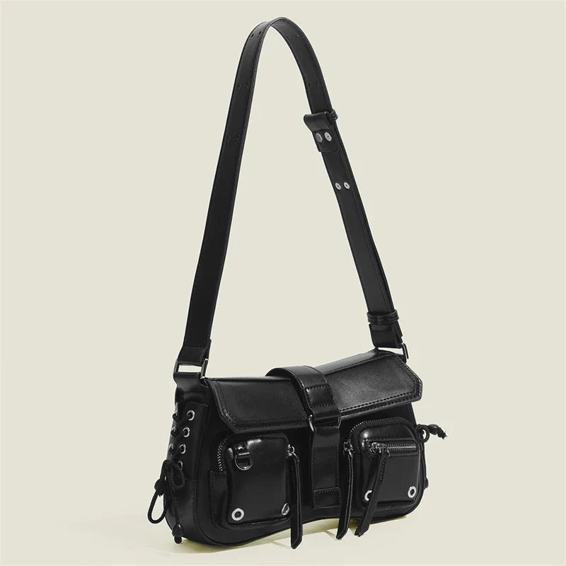 Goth Punk Cool Women's Underarm Bag Hot Girls Shoulder Bags Fashion Design PU Leather Female Handbags Tote Purse with Zipper