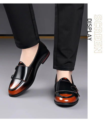 Spring Summer New Cow Leather Shoes for Men Buckle Designer Loafers Male Solid Color Big Size Fashion Business Casual Shoes Man