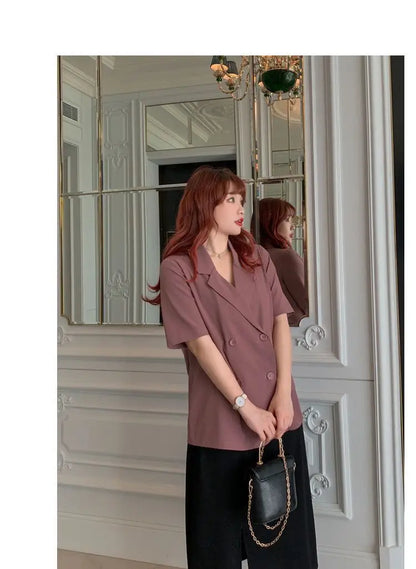 Office Lady Blazers Women Solid Lazy Style Summer Work Wear Casual Mujer Formal Vintage Outwear Clothing Elegant Ulzzang Daily