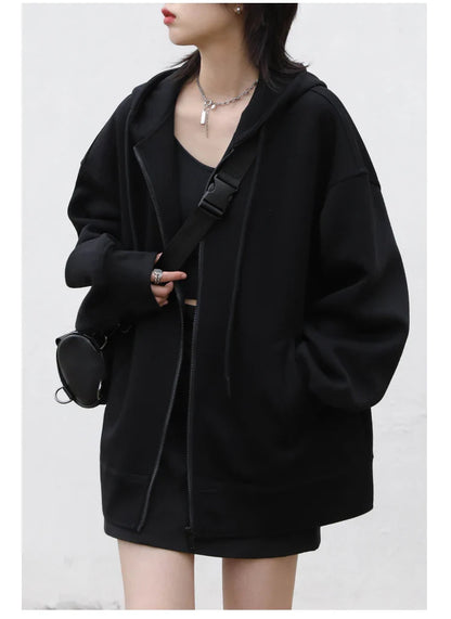 Women Sweatshirts Hoodies Solid Loose Casual Hooded Female Tops Lady Coat Medium Length Overcoat Spring Autumn 2025
