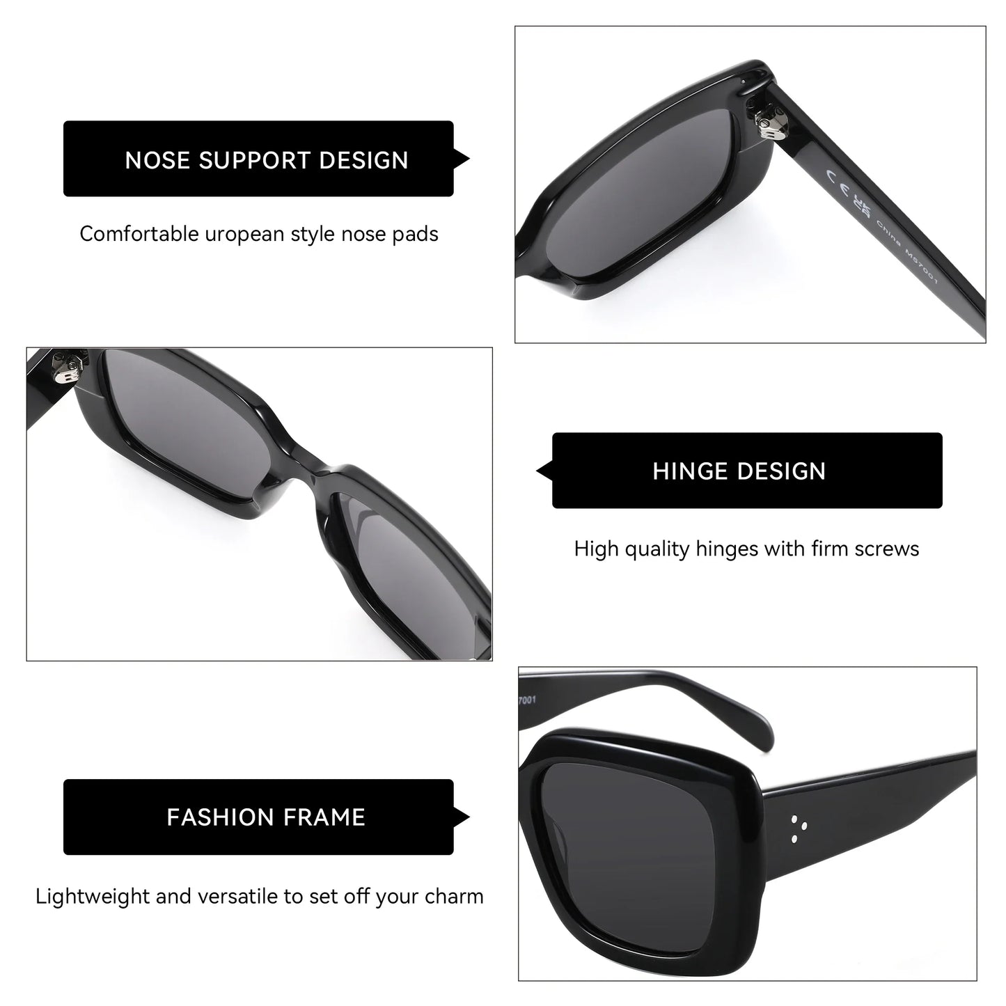 Women Large Rectangle Polarized Sunglasses Thick Frame UV400 Protection Acetate Square Sun Glasses Fashion Shade