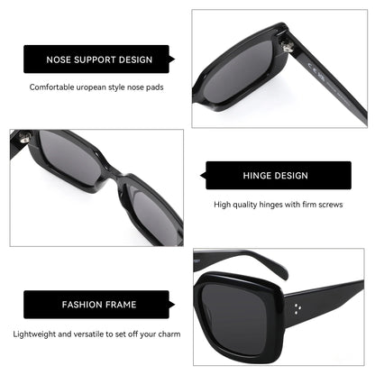 Women Large Rectangle Polarized Sunglasses Thick Frame UV400 Protection Acetate Square Sun Glasses Fashion Shade