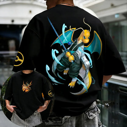 Oversized Cosplay Costumes Pokémon Lucario Unisex 2026 Summer Harajuku Anime Print Y2K Hip-hop Casual Pure Cotton T-shirt