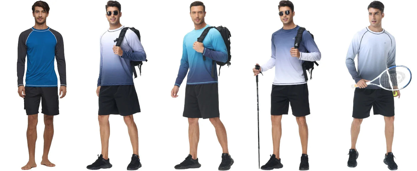 Men's Long Sleeve Swim Shirts Rashguard UPF 50+ UV Sun Protection Shirt Athletic Workout Running Hiking T-Shirt Swimwear