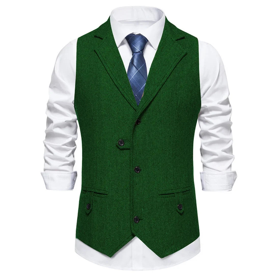 Men Vest Brown Herringbone Single Button Solid With Lapel Waistcoat For Wedding Groom Business Banquet Office Work Men Suit Vest