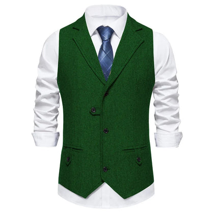 Men Vest Brown Herringbone Single Button Solid With Lapel Waistcoat For Wedding Groom Business Banquet Office Work Men Suit Vest
