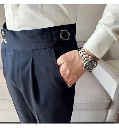 British Style Naples Solid Color High Waist Suit Pants High Quality Men Formal Business Social Party Wedding Casual Trousers