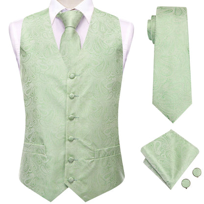Hi-Tie Solid Voilet Lilac Silk Mens Suit Vest 4PC Woven Waistcoat Tie Pocket Square Cufflink Business Wedding Dress Waist Jacket