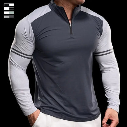 Men's Running Gym Fitness Tops Slim Fit Color-blocked Long-sleeved T-shirt Training Cycling Breathable Quid Quick-drying Clothes