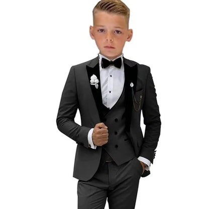 Four Pieces Boys Formal Suit Set, Velvet Collar Blazer Vest Pants Bow-tie Tuxedo Pants, Homecoming Children Wedding Suits