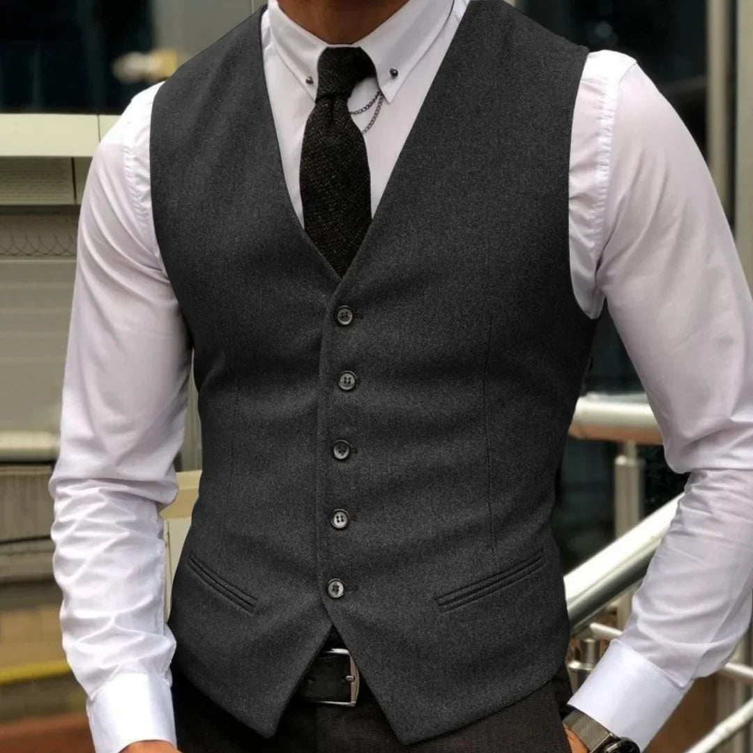 Men Vest Brown Herringbone Single Breasted With Lapel Waistcoat For Wedding Party Business Work Daily Casual Ball Men Suit Vest