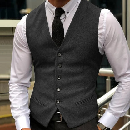 Men Vest Brown Herringbone Single Breasted With Lapel Waistcoat For Wedding Party Business Work Daily Casual Ball Men Suit Vest