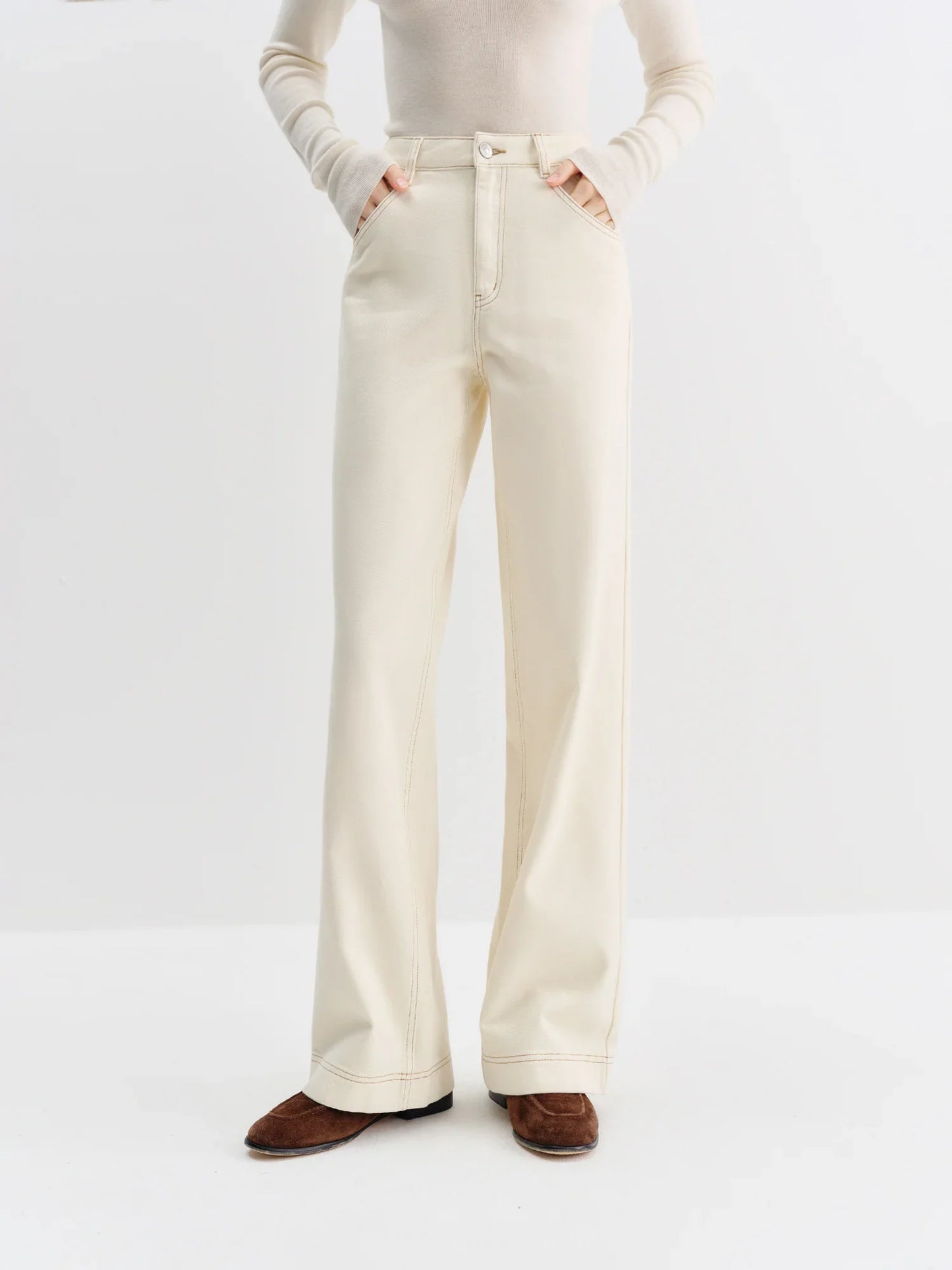 Straight High Waist Jeans for Women Winter Solid Simple All-match 2025 New Long and Short Versatile Pants Korean Style