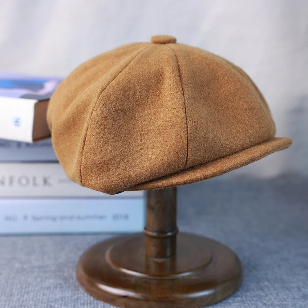 New Wool Newsboy Cap Black Khaki Men Women British Gatsby Retro Hat Driver Flat Cap for Male Vintage Beret for Men 009