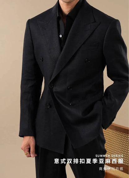 Pure Linen Men Tuxedo Suit Casual Suit Set For Men Summer Naples Two-Piece Suit Costume Mariage Homme Men Suit Business Tuxedos