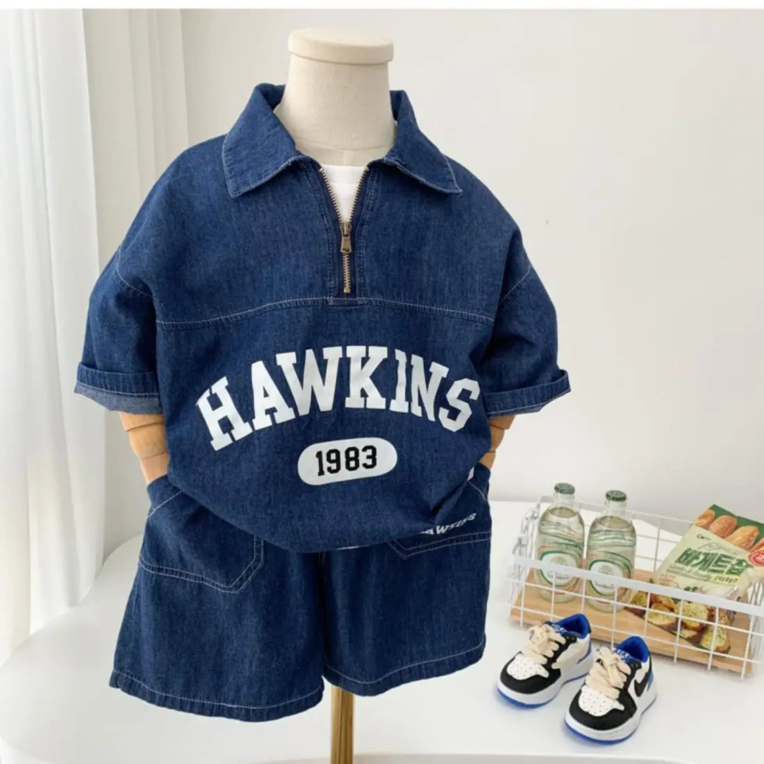Boys Cotton Summer Suit 2026 New Baby Fashion Print Clothes Children Korean Handsome Short-sleeved Shirt + Denim Shorts 2pcs Set