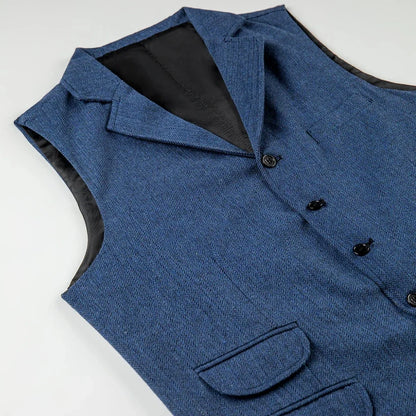 Men Vest Blue Herringbone Single Button With Lapel Waistcoat For Wedding Birthday Banquet Party Business Work Men Suit Vest