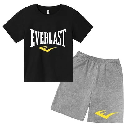 Kids Summer Leisure Simple Letter Print 2pcs O-neck Tees+Shorts Pants Sportsuits 2-13 Years Boys Girls Streetwear Children Sets