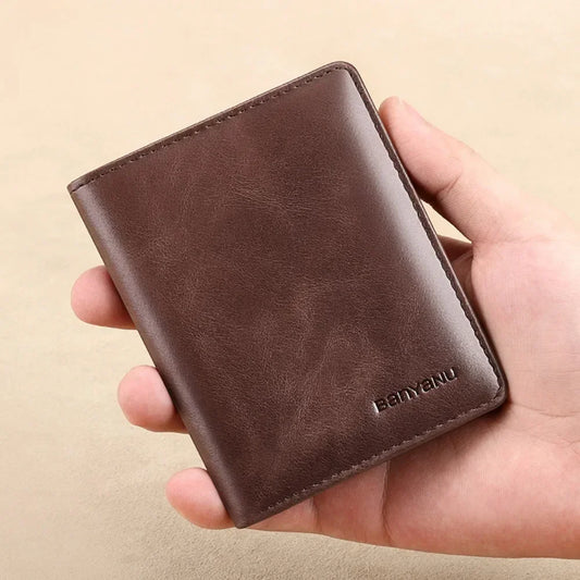Portefeuille RFID pour homme en cuir véritable, fin, vertical, noir, court, porte-cartes d'identité, de crédit, minimaliste, pour homme, bleu