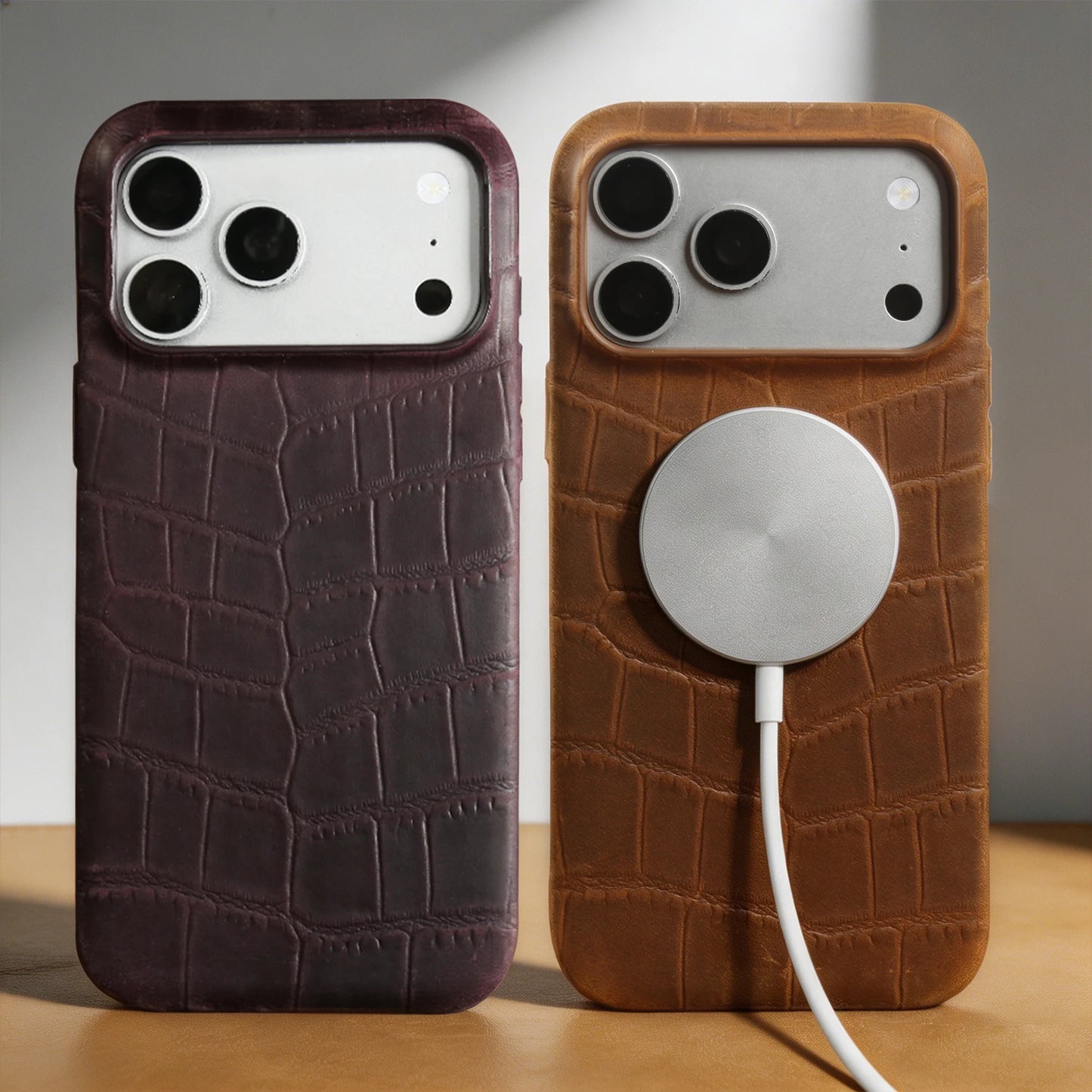 Magsafe Case For iphone 16 15 17 Pro Max Air 17e 16e 14 Plus 13 12 Mini 11 Crazy Horse Crocodile Genuine Leather Back Cover
