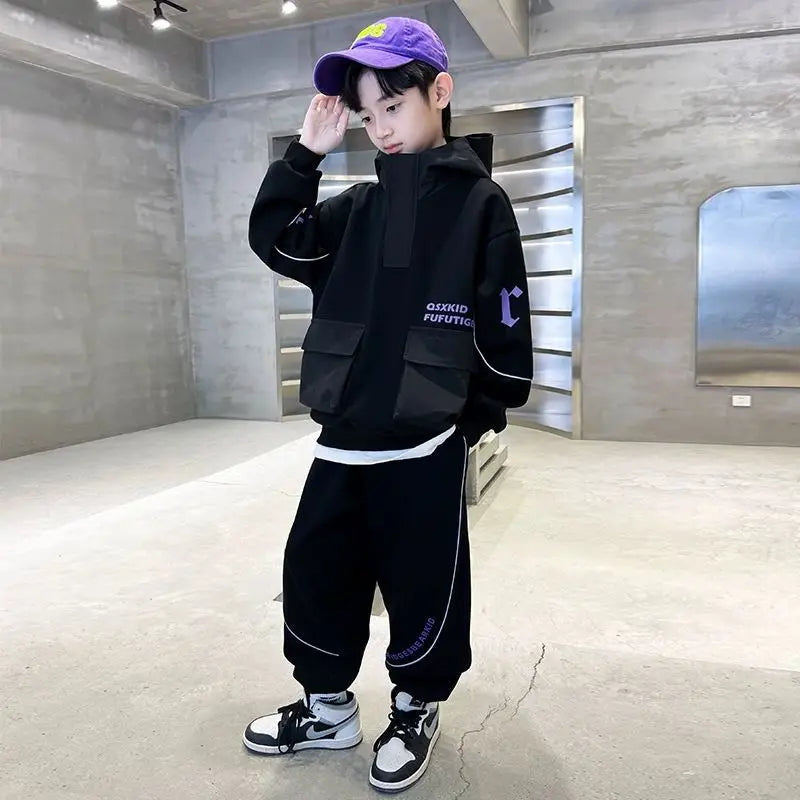 2025 Boys' Long Sleeve Spring Autumn Two-Piece Hoodie Set Trendy Cool Stylish M-L Size