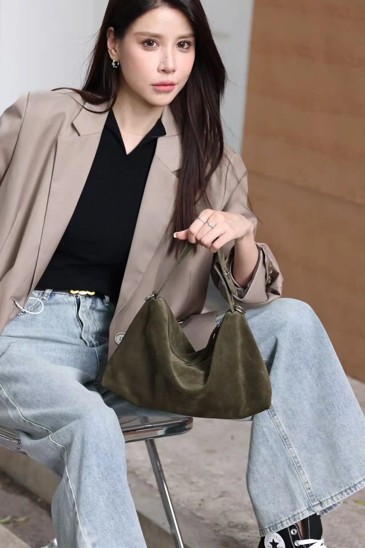 Genuine Grade Autumn Winter Big Boston Luxury Designer Tote Soft Matte Suede Leather Women Handbag Female Shoulder Crossbody Bag