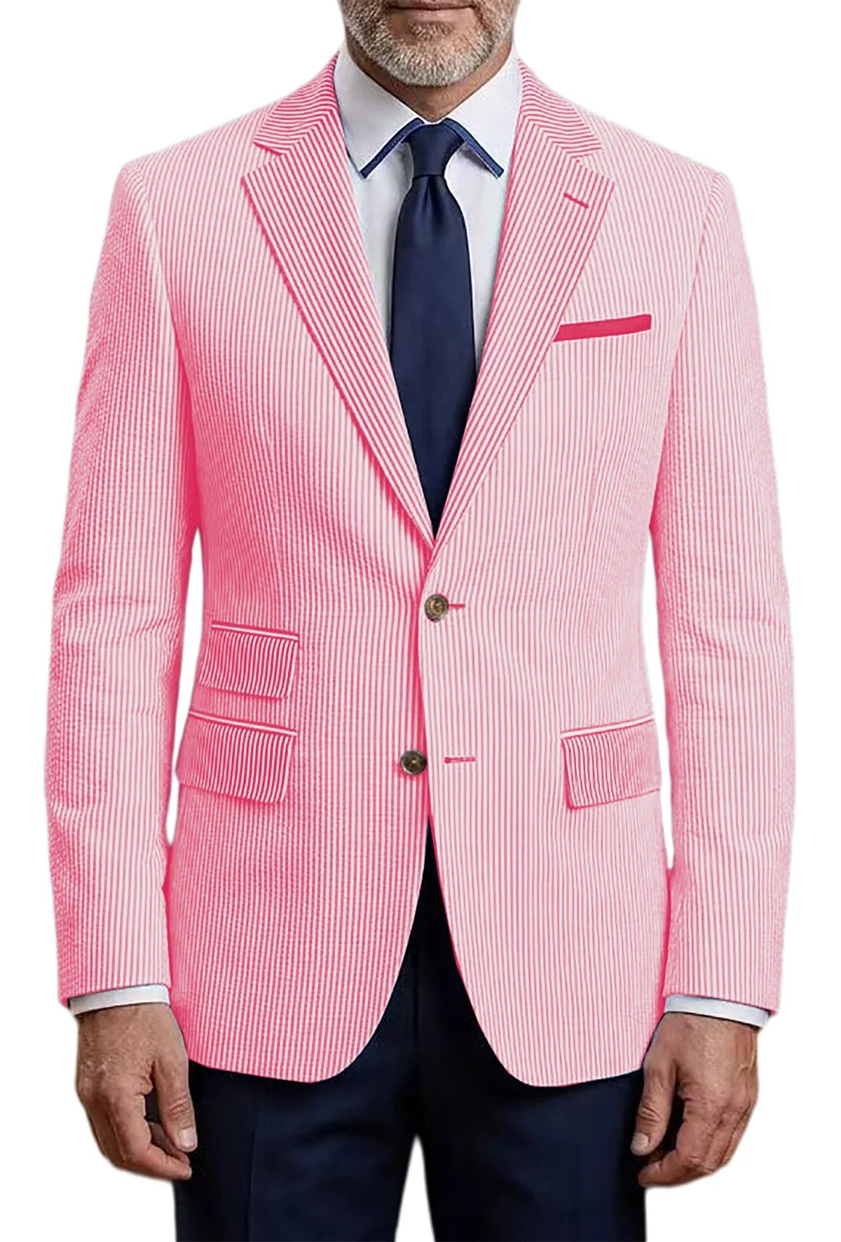 Men's Striped Seersucker Blazer Slim Fit Casual Suit Jacket Formal Business Coat Breathable Spring Summer Streetwear Outerwear