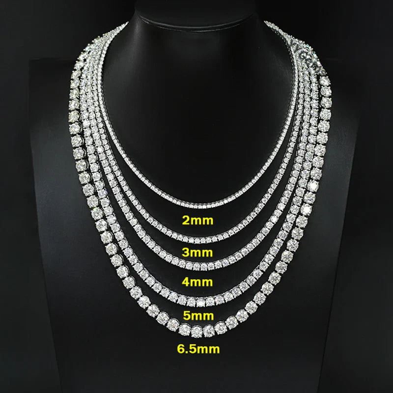 S925 Silver Plated 18k Rose Gold All Moissanite Tennis Necklace D VVS1 2/2.5/3/4/5mm Pass Diamond Test Neck Chain Woman Man