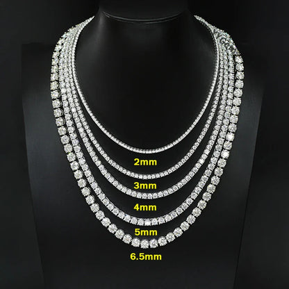 S925 Silver Plated 18k Rose Gold All Moissanite Tennis Necklace D VVS1 2/2.5/3/4/5mm Pass Diamond Test Neck Chain Woman Man