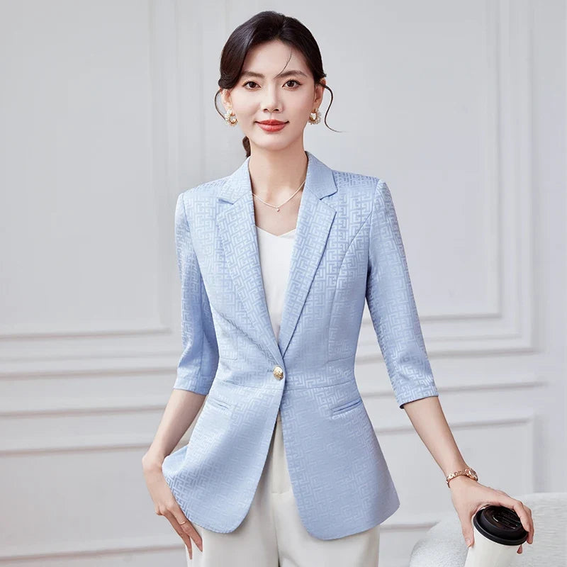 Alyssa Elegant Mid-Sleeve Suit Jacket for Professional Business Women Fashionable High-Quality Spring 2025 Clothing