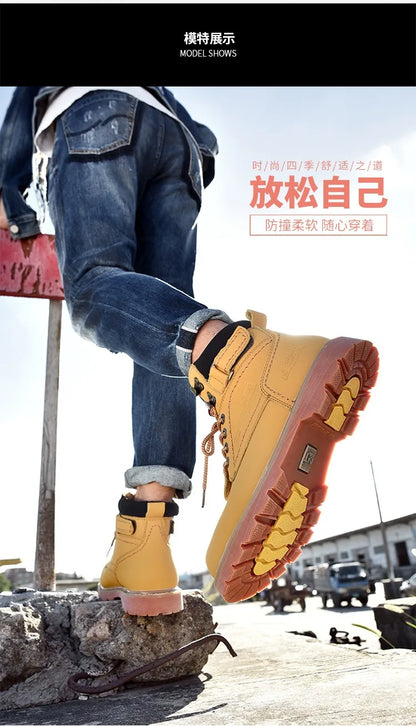Genuine Leather Mens Women Winter Ankle Military Treking Snow Yellow Tactical Boots Outdoor for Men Work Shoes Sneakers