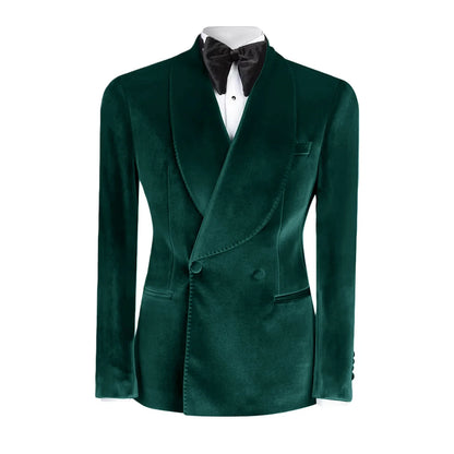 Vintage Velvet Wedding Tuxedos Jacket Double Breasted Men Blazers Suit Peaked Lapel Groom Wear Party Sport Coats Customized