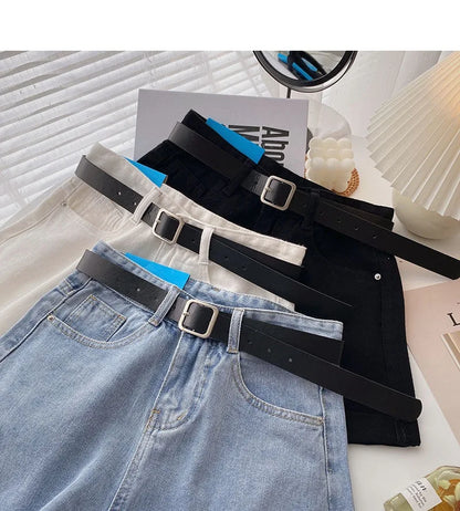 Wide Leg Denim Shorts With Belt Women Summer High Waist Pocket Hot Pants Streetwear Korean Fashion Casual Cowboy Jeans Shorts