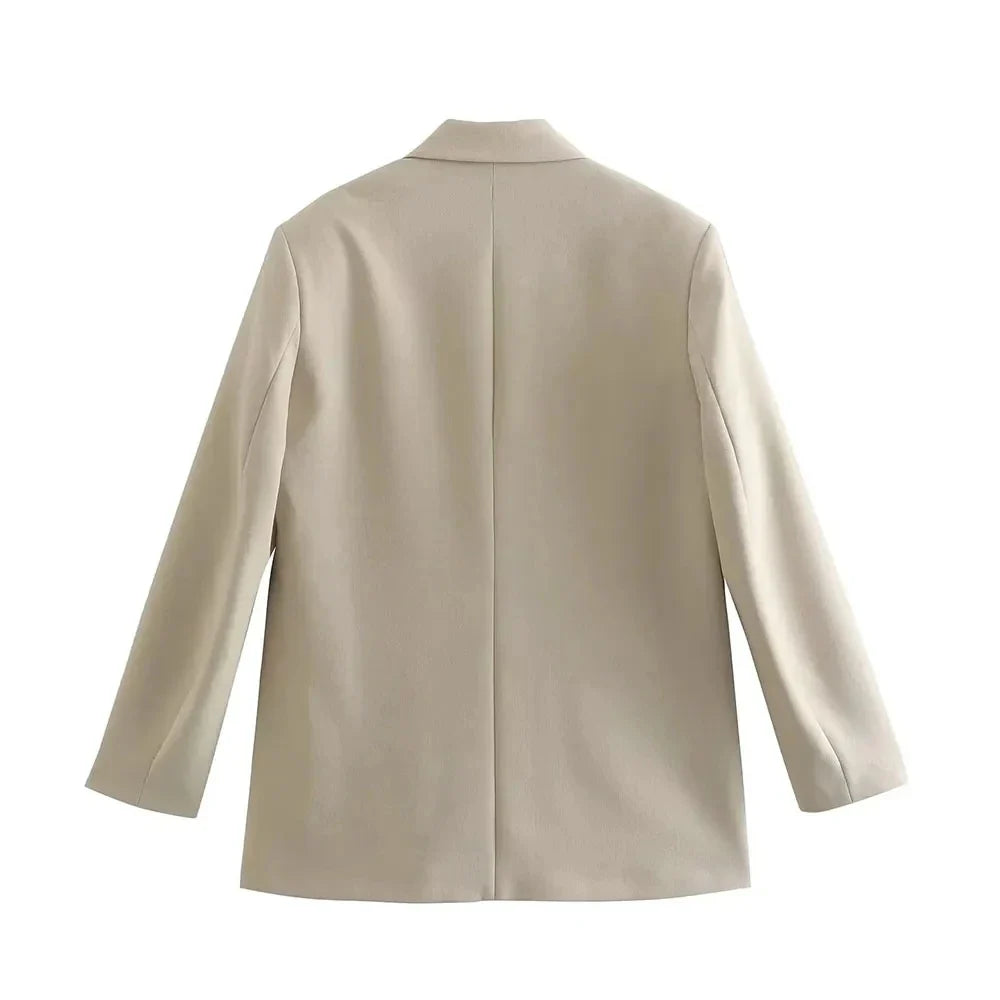 Women Fashion Double Breasted Loose Fitting Blazer Coat Vintage Long Sleeve Pockets Female Outerwear Chic Veste Femme
