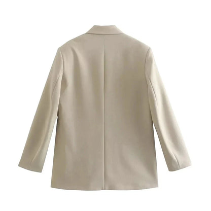 Women Fashion Double Breasted Loose Fitting Blazer Coat Vintage Long Sleeve Pockets Female Outerwear Chic Veste Femme