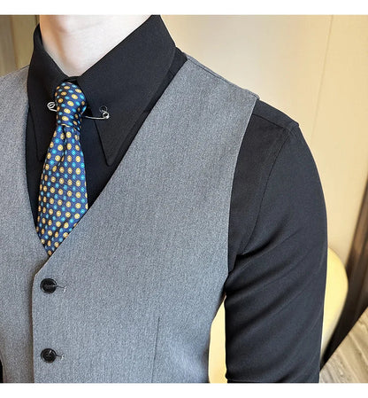 ( Vest + Pants) Men Luxury High Quality Business Suit Vest 2 pieces Formal Groom Wedding Dress Vest Set Fashion Club Clothing