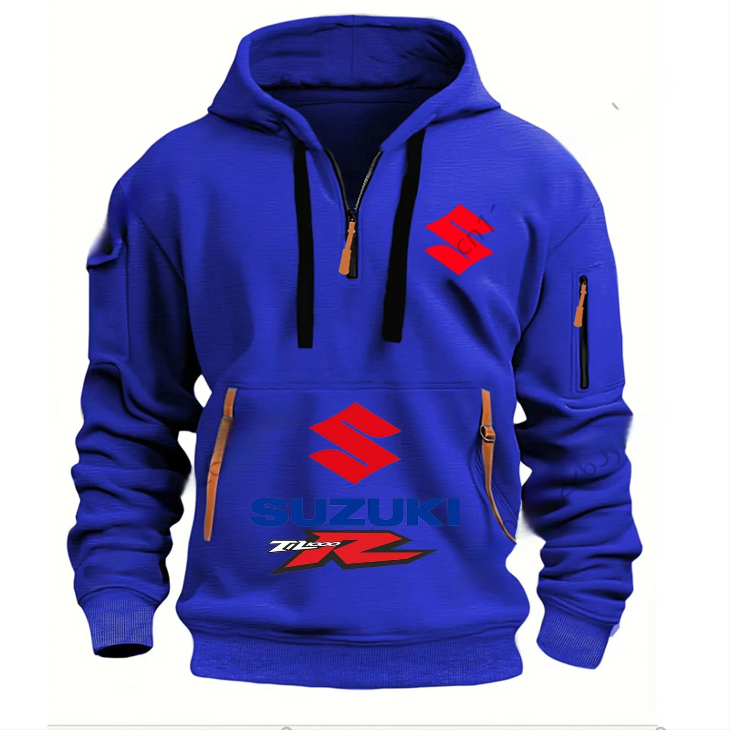 men's half-zipper long-sleeved hoodie, workwear, multi-pocket running, fitness and sports jacket for autumn and winter