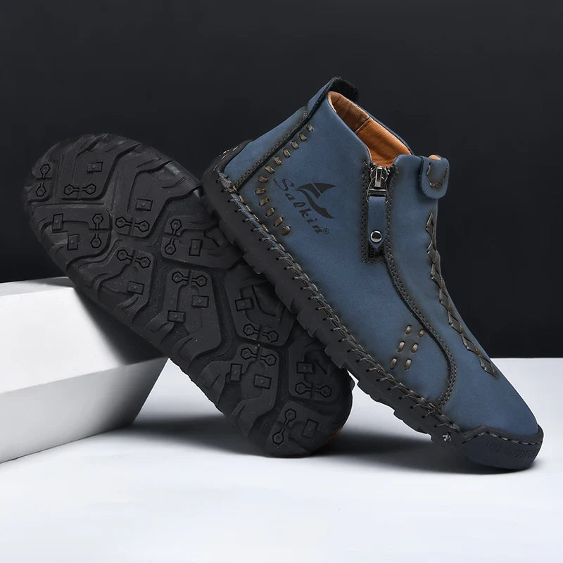 New Winter 2024 Handmade Leather Men Boots Zipper Design Sneakers Man Breathable Casual Leather Shoes Men Ankle Boots Outdoor