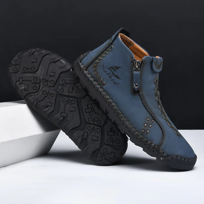New Winter 2024 Handmade Leather Men Boots Zipper Design Sneakers Man Breathable Casual Leather Shoes Men Ankle Boots Outdoor