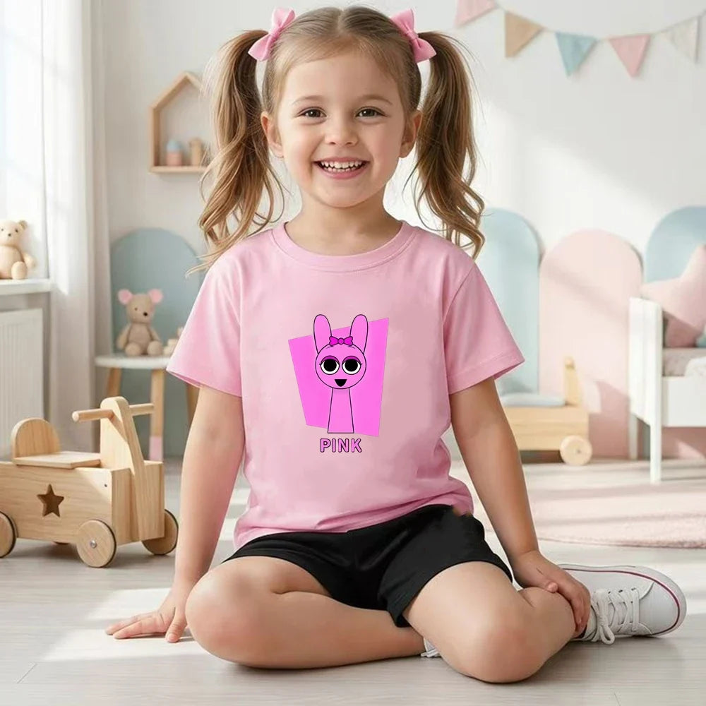 Summer Boys Girls Age 3-12 Tee+Shorts Suit Children Short Sleeve T-Shirts Child Casual Pink Black Clothes Sprunki Graphics